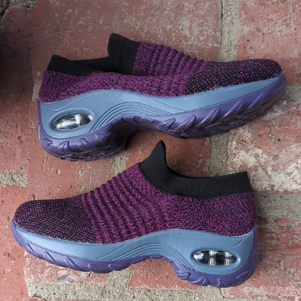 Women's Purple/Black Knit Slip-On Walking Sneakers - Picture 5 of 7